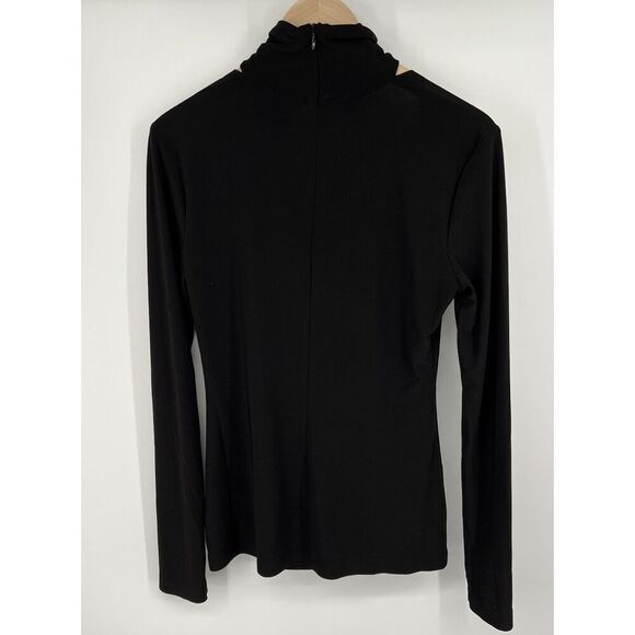 Norma Kamali Cut Out Turtleneck Top Size Medium 38 Pullover Thumb Holes Black - Picture 4 of 4
